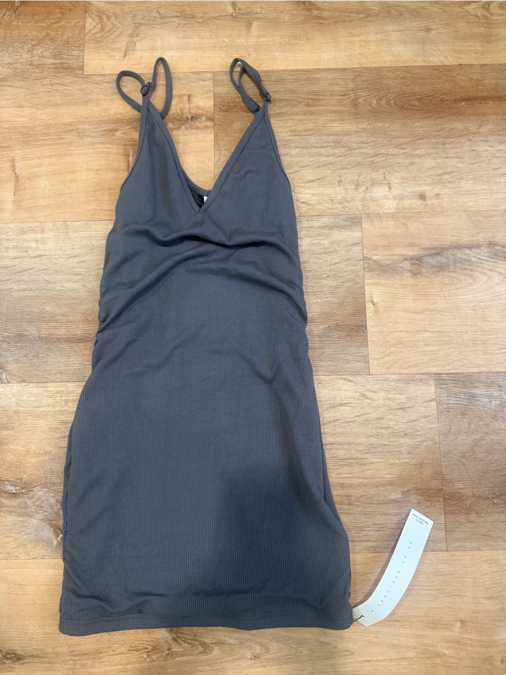 Missguided Charcoal Gray Ribbed Strapless Dress